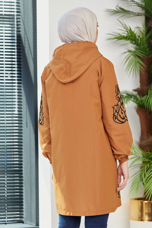 Düz Orta Kadın Taba Baskılı Tunik - 3729 TABA