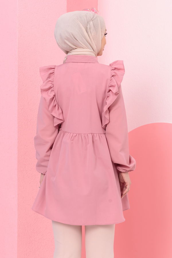 Düz Gömlek Yaka Kadın Pembe TUNIK - 3578
