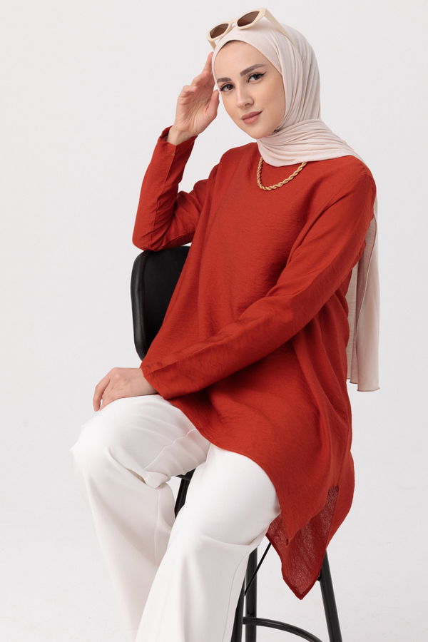 Düz Bisiklet Yaka Kadın Kiremit TUNIK - 3660 KİREMİT
