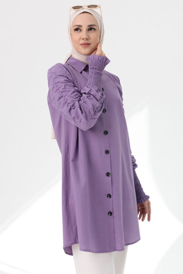 Düz Gömlek Yaka Kadın Lila Tunik - 3686