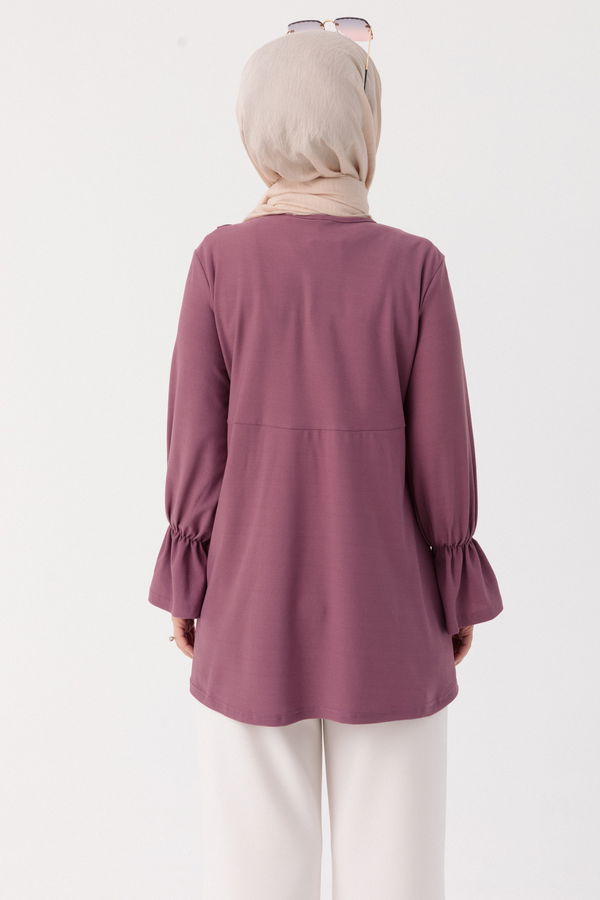 Düz Bisiklet Yaka Kadın Lila TUNIK - 3304 LİLA
