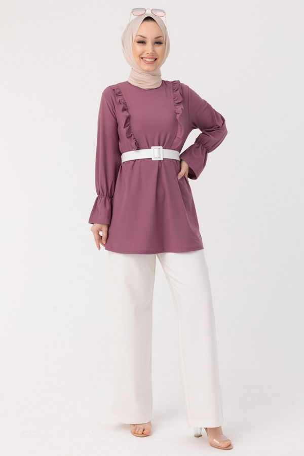 Düz Bisiklet Yaka Kadın Lila TUNIK - 3304 LİLA