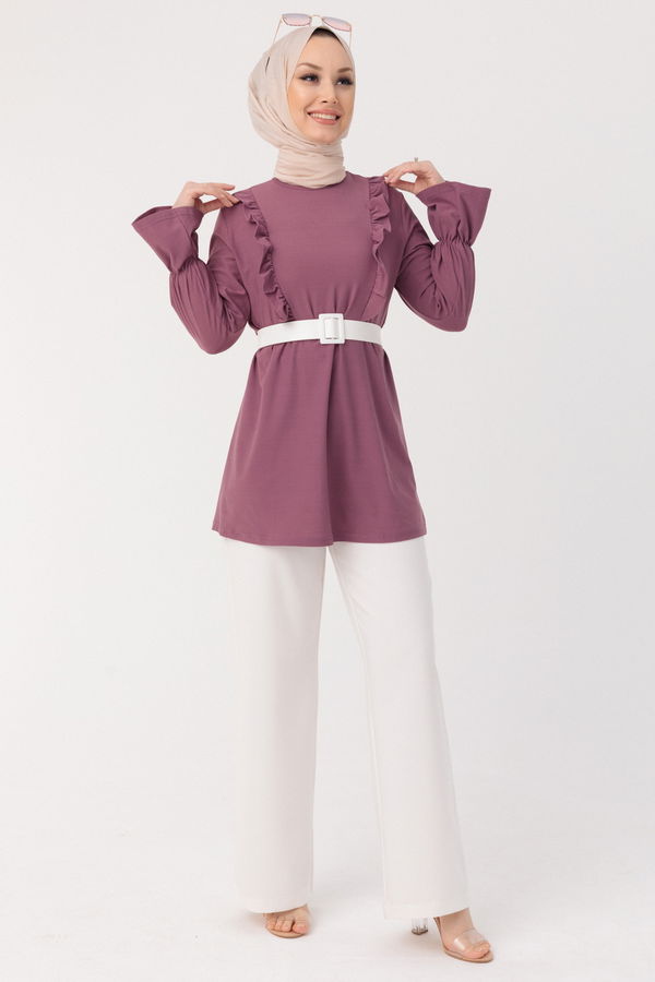 Düz Bisiklet Yaka Kadın Lila TUNIK - 3304 LİLA