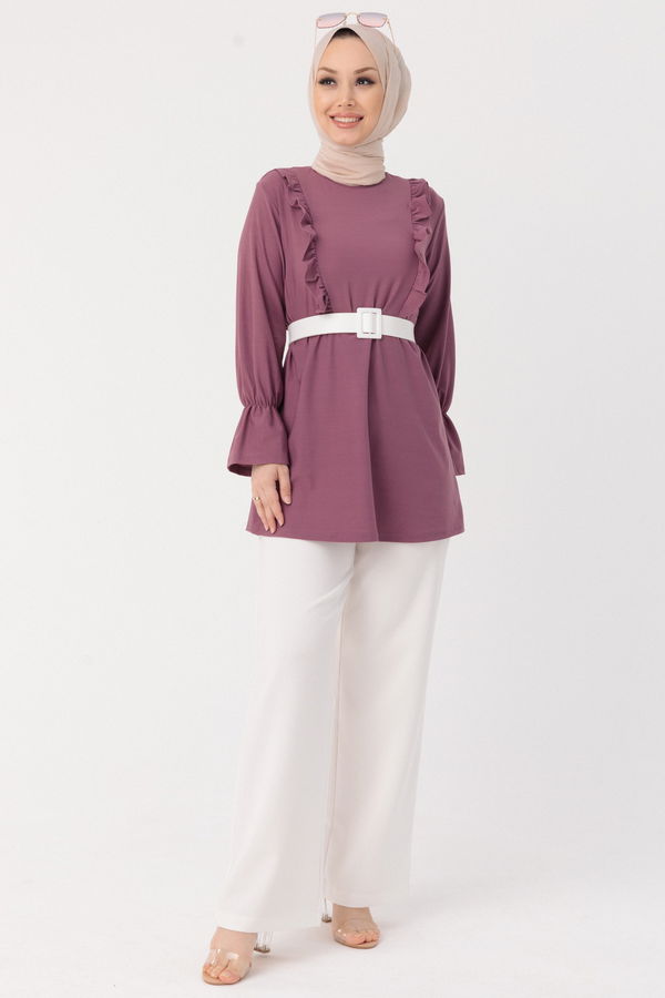 Düz Bisiklet Yaka Kadın Lila TUNIK - 3304 LİLA