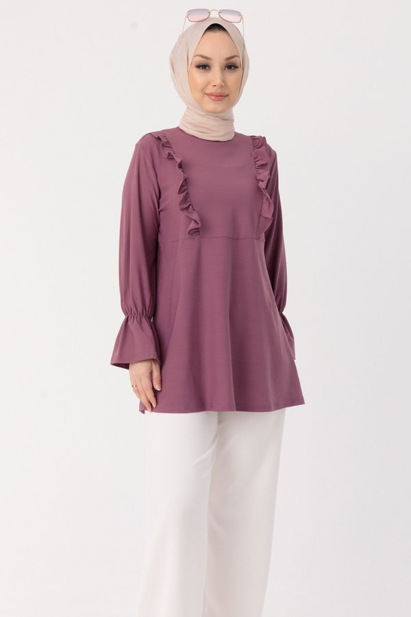 Düz Bisiklet Yaka Kadın Lila TUNIK - 3304 LİLA