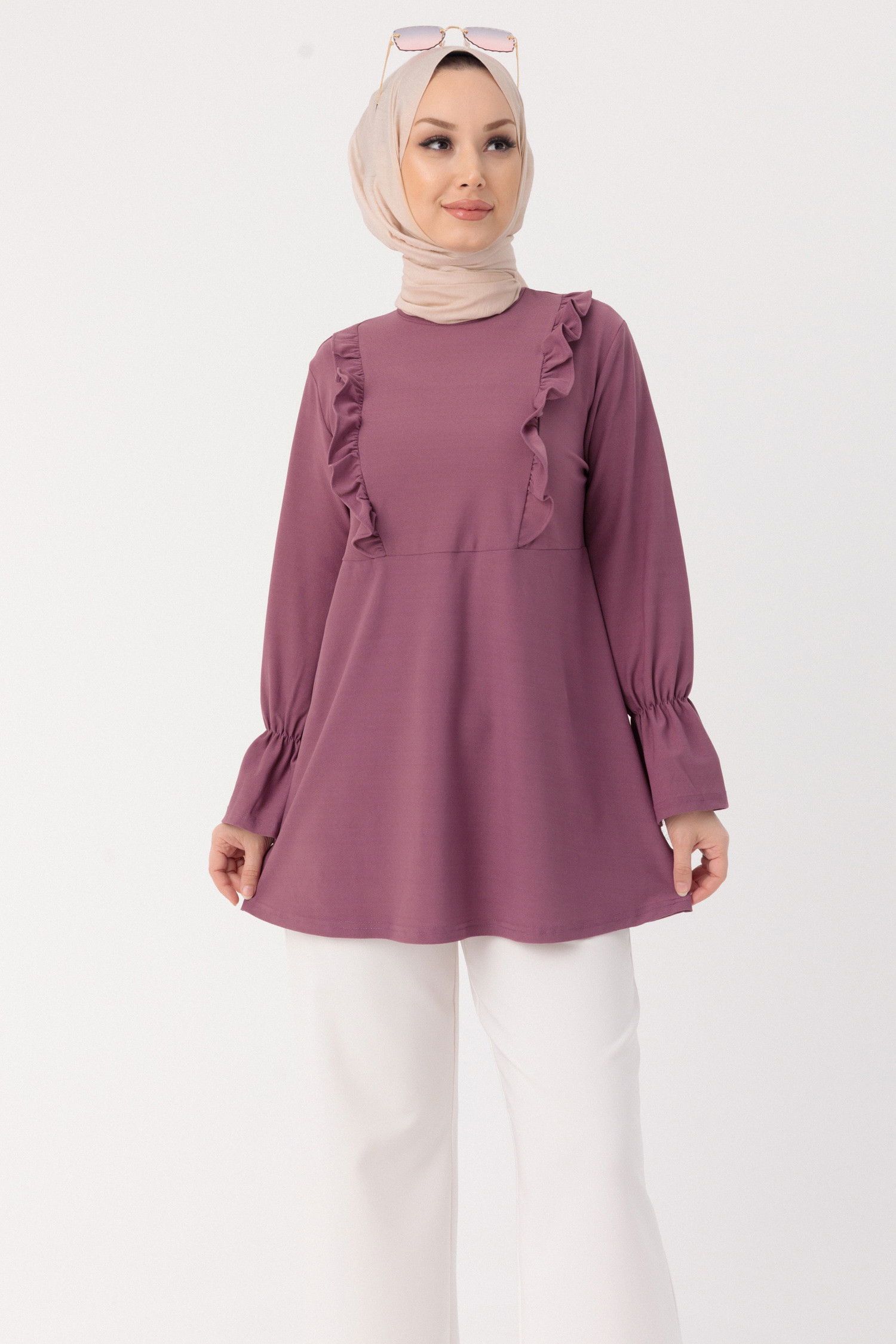 Düz Bisiklet Yaka Kadın Lila TUNIK - 3304 LİLA