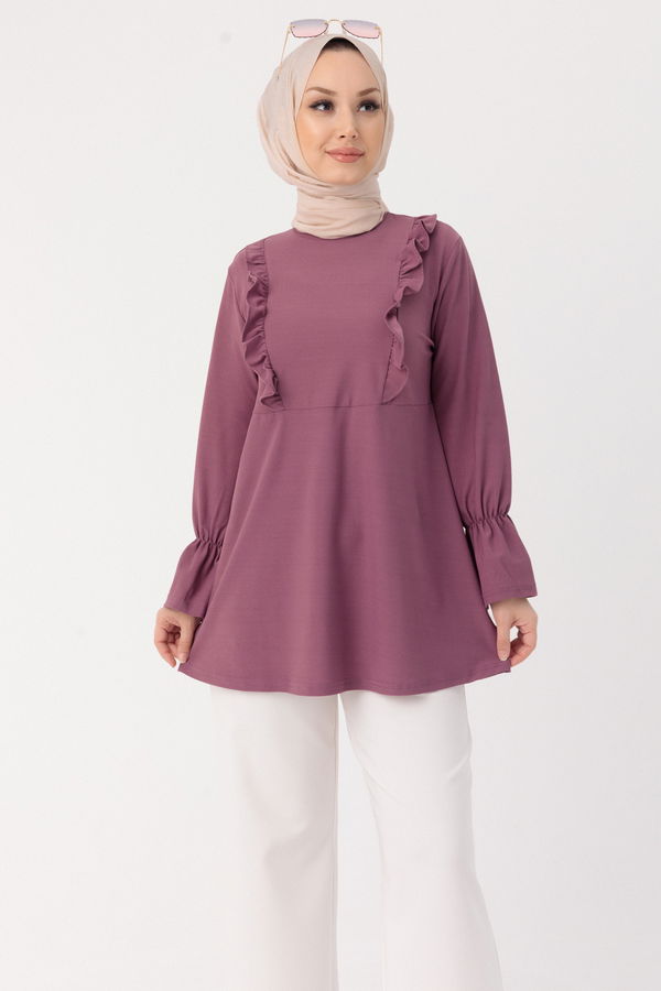 Düz Bisiklet Yaka Kadın Lila TUNIK - 3304 LİLA