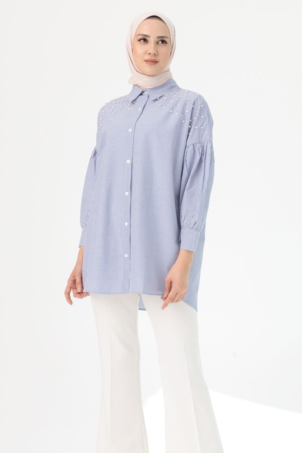 Düz Orta Kadın Mavi TUNIK - 3497 MAVİ