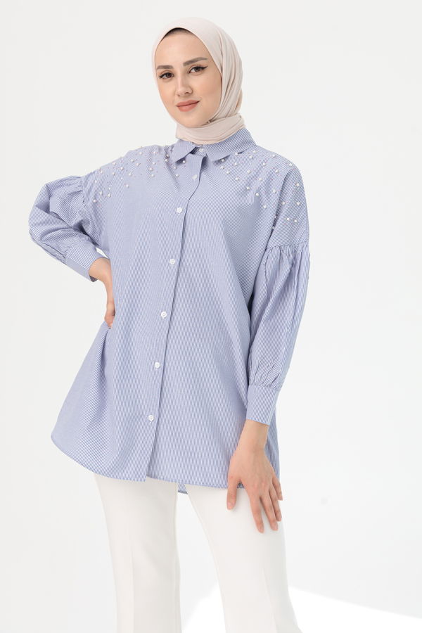 Düz Orta Kadın Mavi TUNIK - 3497 MAVİ