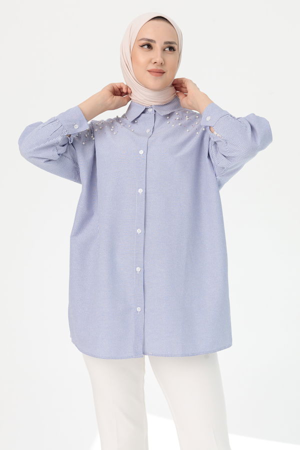 Düz Orta Kadın Mavi TUNIK - 3497 MAVİ