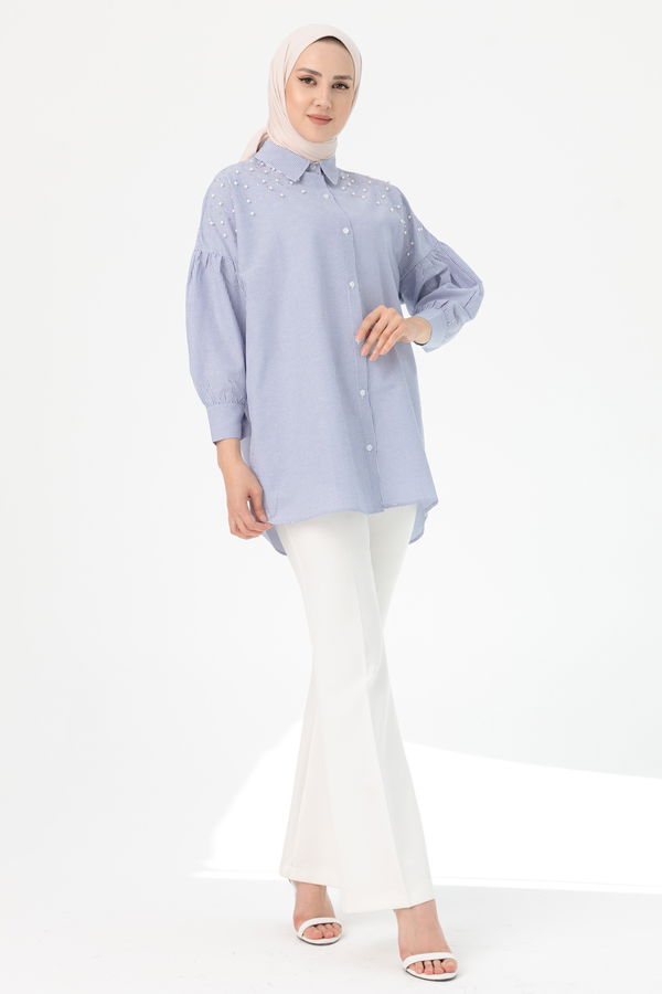 Düz Orta Kadın Mavi TUNIK - 3497 MAVİ
