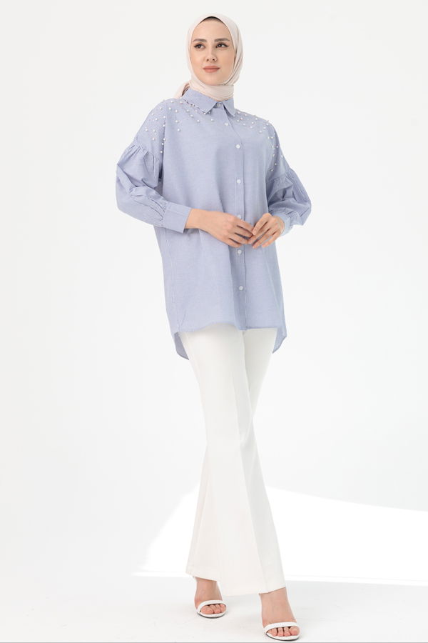 Düz Orta Kadın Mavi TUNIK - 3497 MAVİ