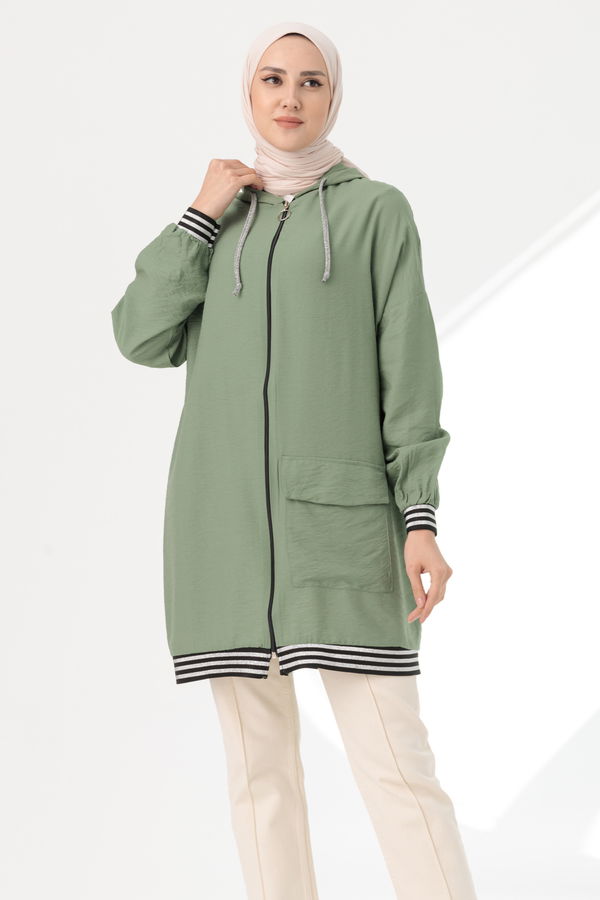 Düz Kapsonlu Yaka Kadın Haki TUNIK - 3543 HAKİ