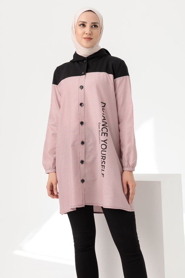 Düz Kapsonlu Yaka Kadın Bordo TUNIK - 3551
