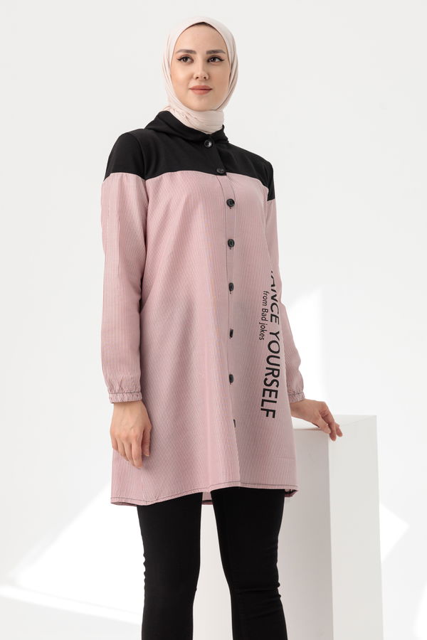 Düz Kapsonlu Yaka Kadın Bordo TUNIK - 3551
