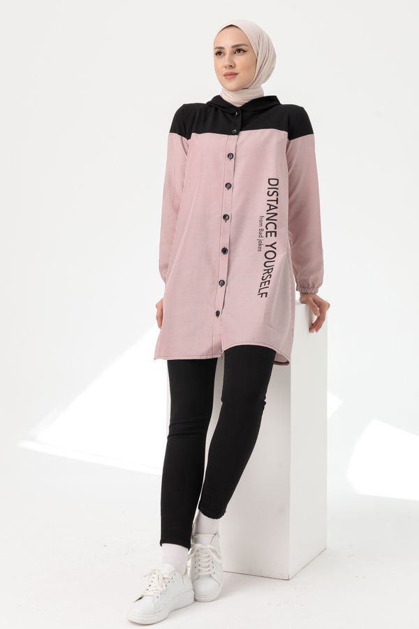 Düz Kapsonlu Yaka Kadın Bordo TUNIK - 3551