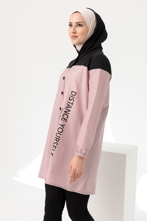 Düz Kapsonlu Yaka Kadın Bordo TUNIK - 3551