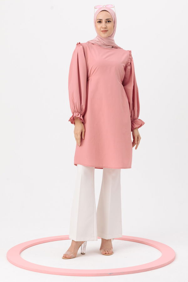 Düz Gömlek Yaka Kadın Pembe TUNIK - 3512