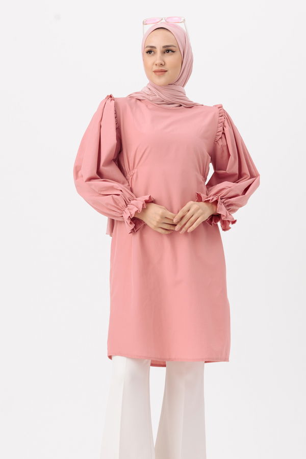 Düz Gömlek Yaka Kadın Pembe TUNIK - 3512