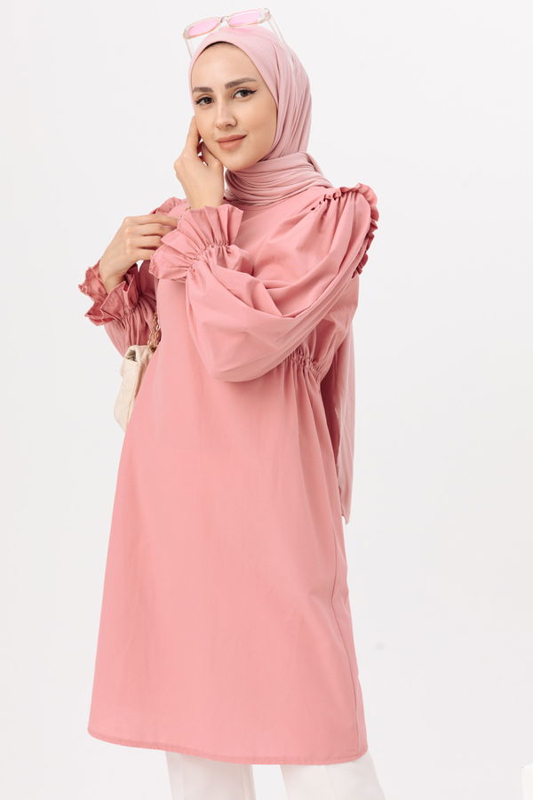 Düz Gömlek Yaka Kadın Pembe TUNIK - 3512