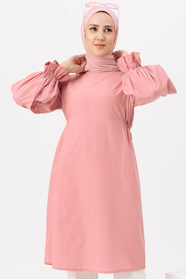 Düz Gömlek Yaka Kadın Pembe TUNIK - 3512