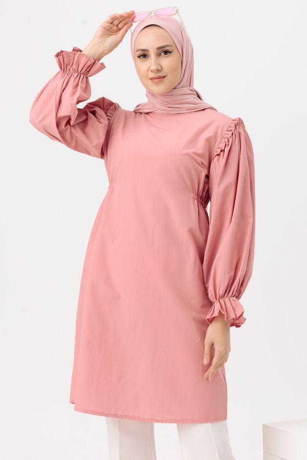 Düz Gömlek Yaka Kadın Pembe TUNIK - 3512
