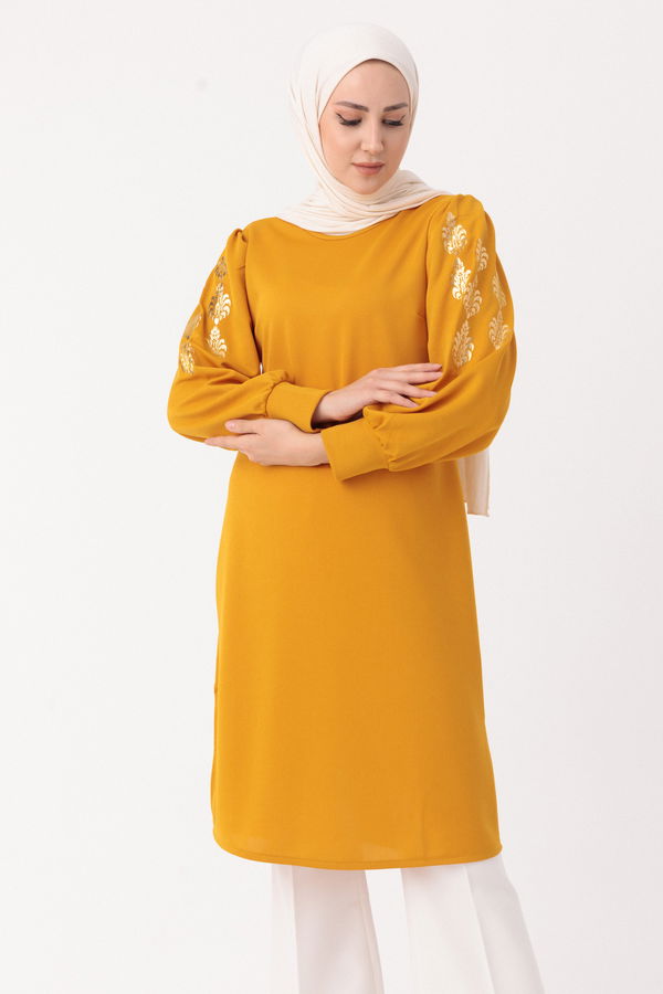 Düz Bisiklet Yaka Kadın Sarı TUNIK - 3646