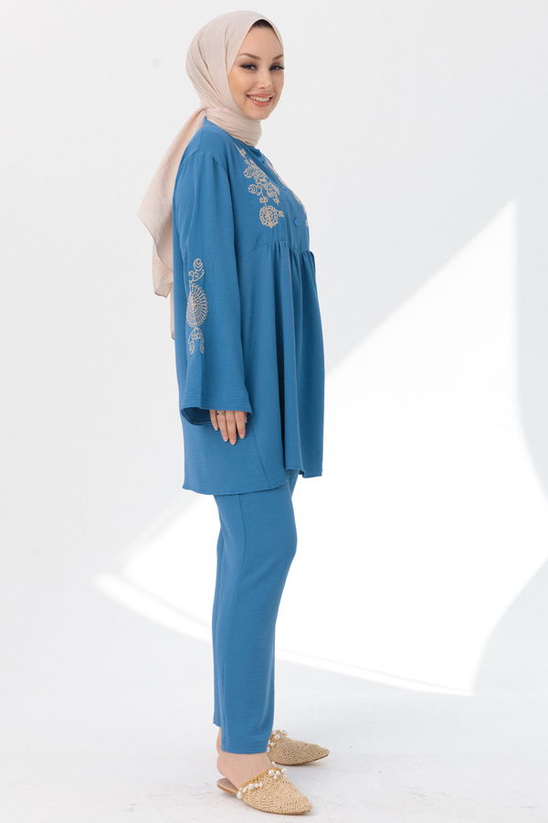 Düz Orta Kadın Mavi Tunik Pantolon - 20961 MAVİ