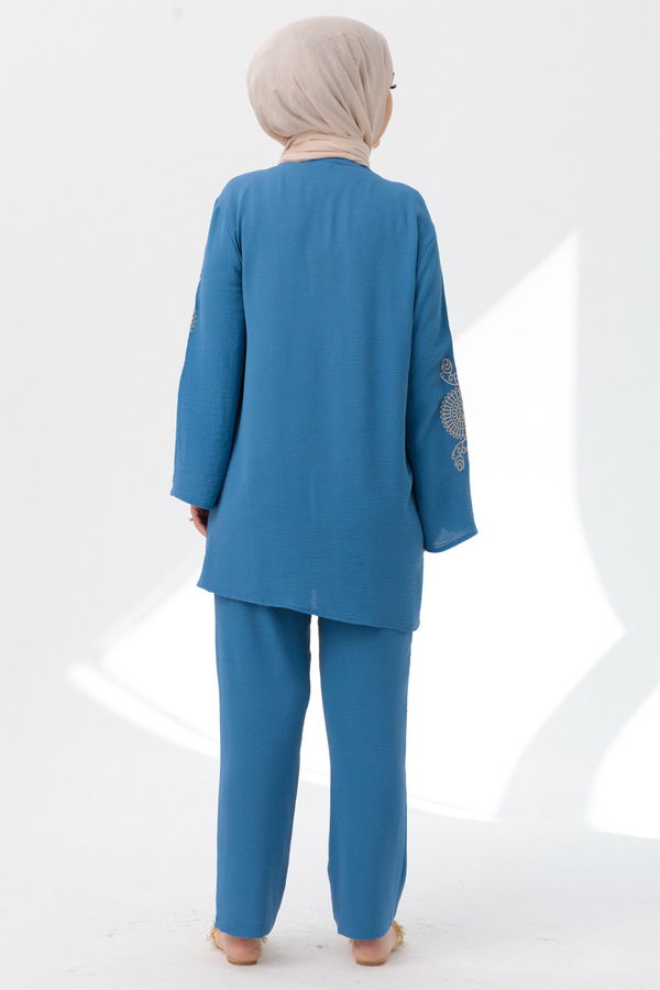 Düz Orta Kadın Mavi Tunik Pantolon - 20961 MAVİ