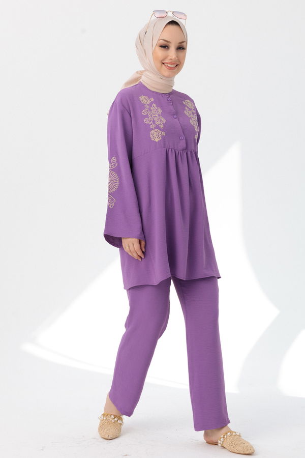 Düz Orta Kadın Lila Tunik Pantolon - 20961 LİLA