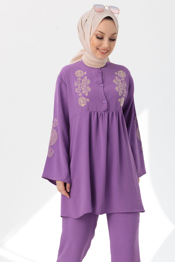 Düz Orta Kadın Lila Tunik Pantolon - 20961 LİLA