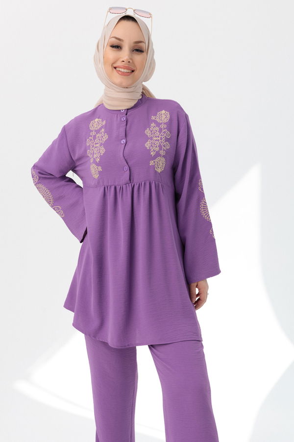 Düz Orta Kadın Lila Tunik Pantolon - 20961 LİLA