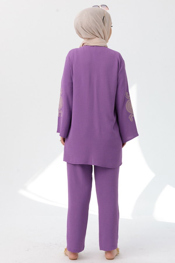 Düz Orta Kadın Lila Tunik Pantolon - 20961 LİLA
