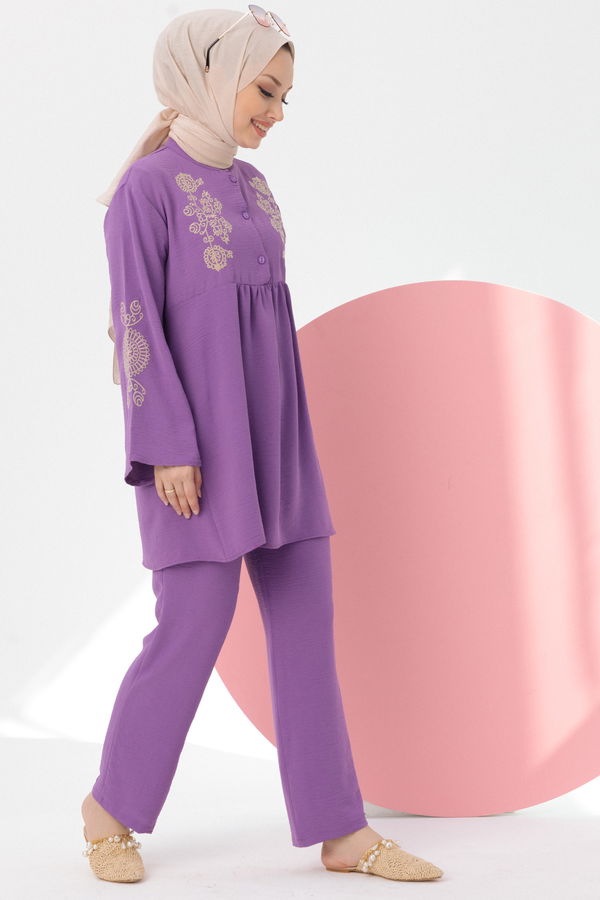 Düz Orta Kadın Lila Tunik Pantolon - 20961 LİLA