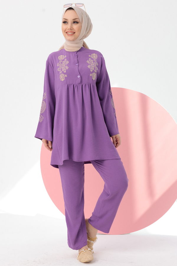 Düz Orta Kadın Lila Tunik Pantolon - 20961 LİLA
