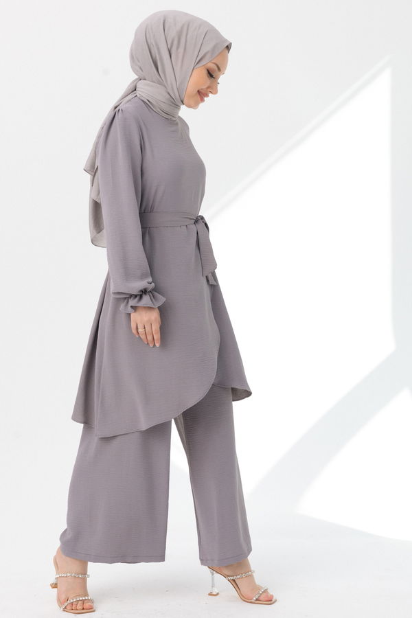 Düz Orta Kadın Gri Tunik Pantolon - 20964