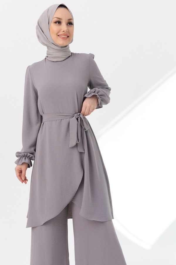 Düz Orta Kadın Gri Tunik Pantolon - 20964