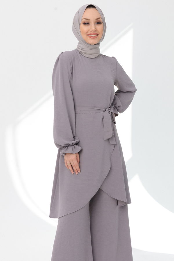 Düz Orta Kadın Gri Tunik Pantolon - 20964