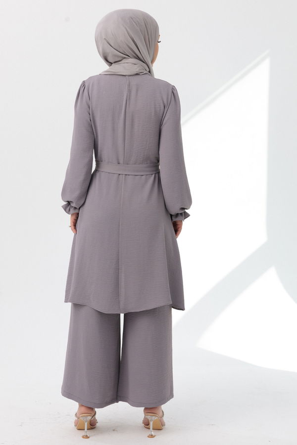Düz Orta Kadın Gri Tunik Pantolon - 20964