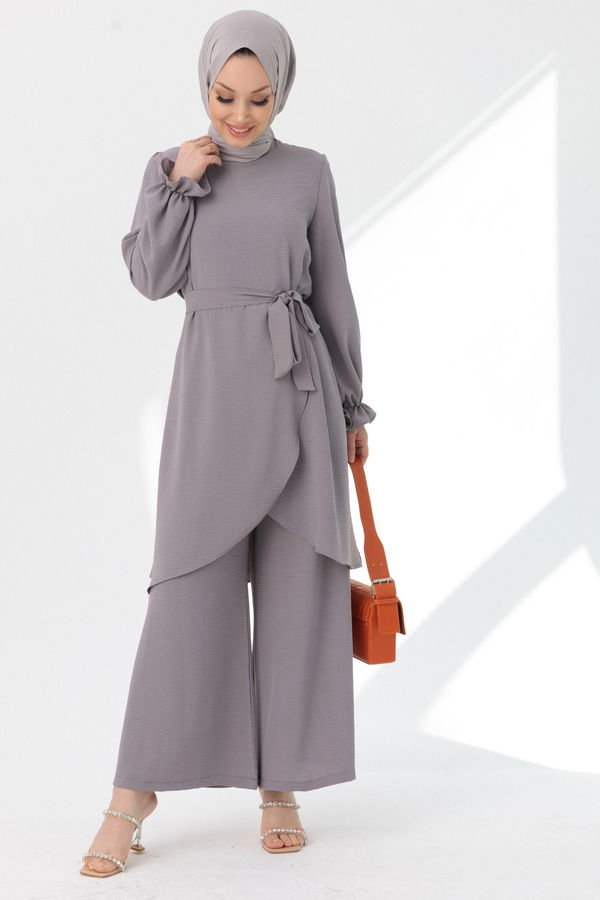 Düz Orta Kadın Gri Tunik Pantolon - 20964