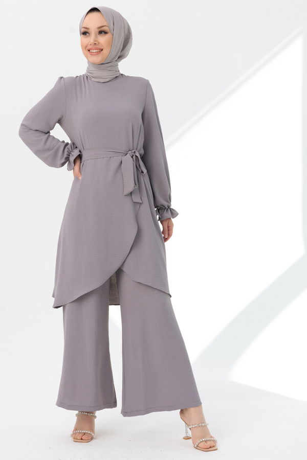 Düz Orta Kadın Gri Tunik Pantolon - 20964