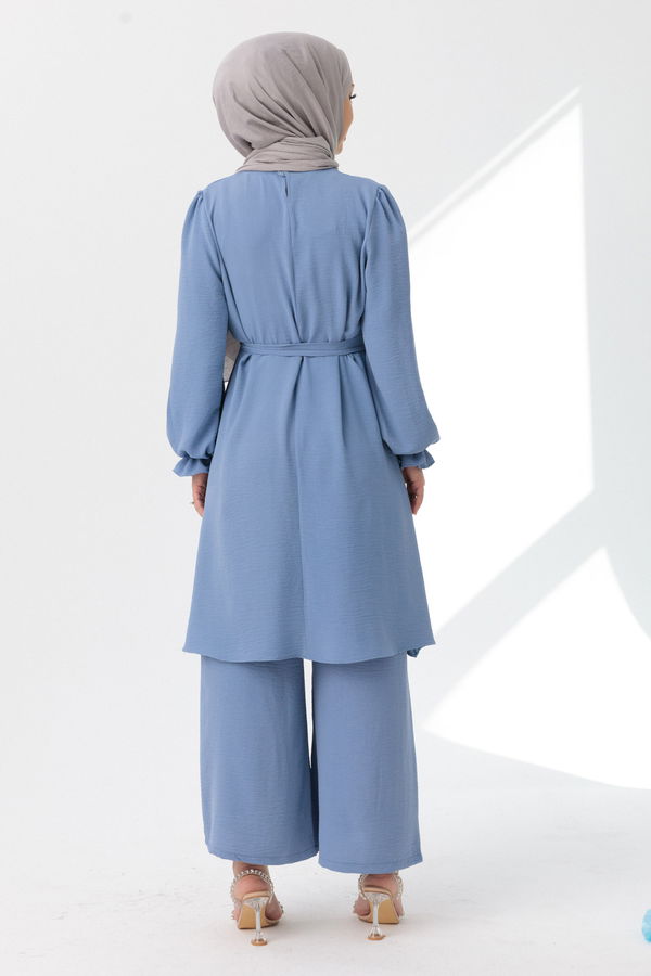 Düz Orta Kadın Mavi Tunik Pantolon - 20964 MAVİ
