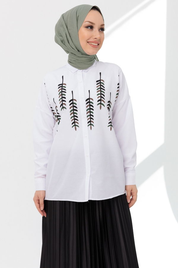Düz Orta Kadın Beyaz Gömlek - 20968 BEYAZ