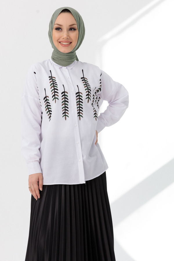 Düz Orta Kadın Beyaz Gömlek - 20968 BEYAZ