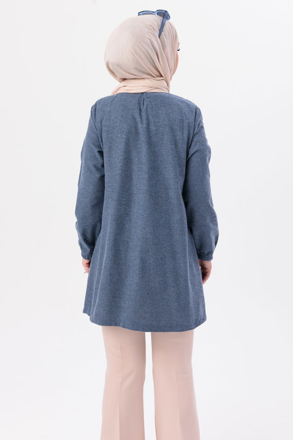 Düz Bisiklet Yaka Kadın Mavi Tunik - 3998 MAVİ