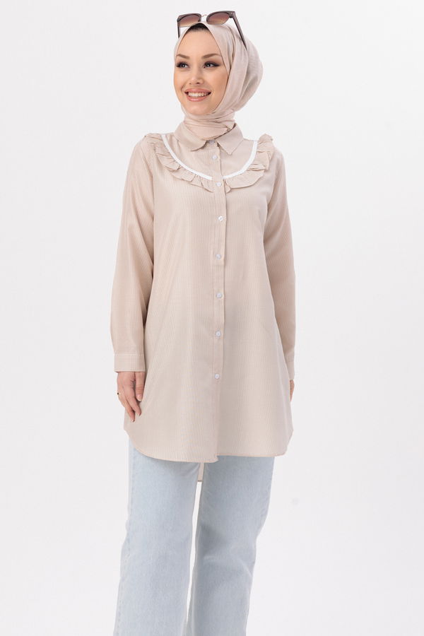 Düz Orta Kadın Bej TUNIK - 3498 BEJ