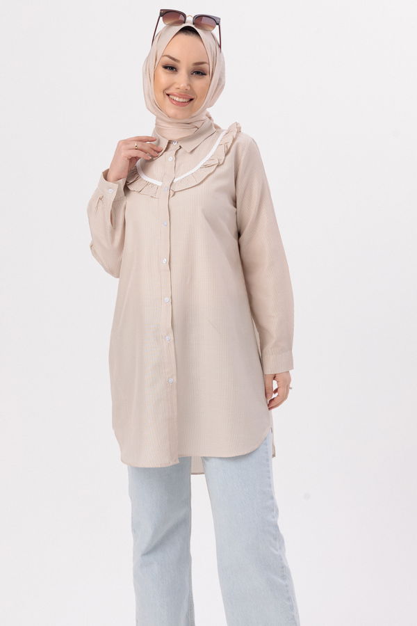 Düz Orta Kadın Bej TUNIK - 3498 BEJ