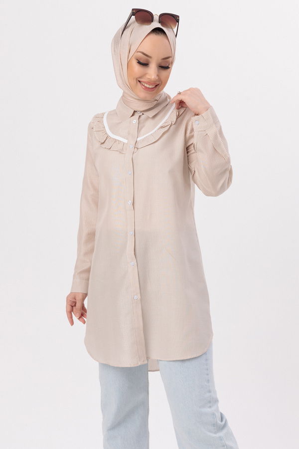 Düz Orta Kadın Bej TUNIK - 3498 BEJ