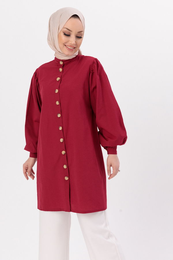Düz Hakim Yaka Kadın Bordo TUNIK - 3532