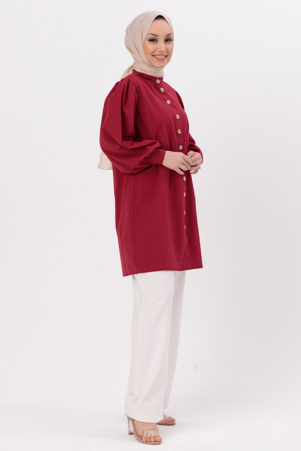 Düz Hakim Yaka Kadın Bordo TUNIK - 3532